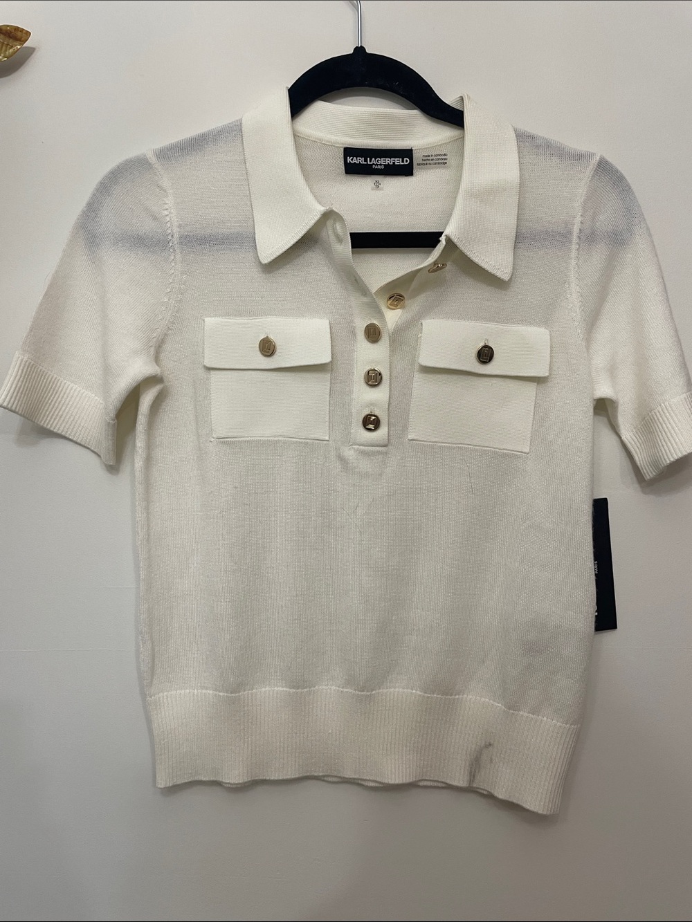 🍂 NEW W/ TAG Karl Lagerfeld Cream Short-Sleeve Polo with Chest Pockets